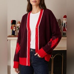 0188 - CeCe Deep Burgundy and Bright Red Cardigan